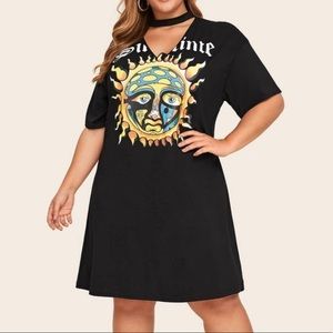 PLUS KEYHOLE NECK LETTER AND SUN PRINT DRESS